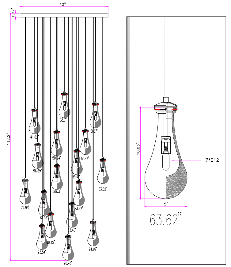 Customize-Raindrop Round Chandelier 40''-17 lights