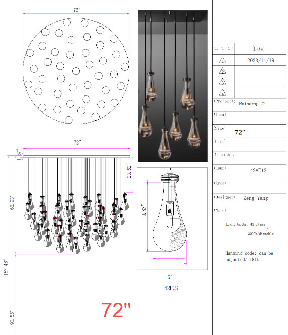 Customize-Raindrop Round Chandelier D 72"