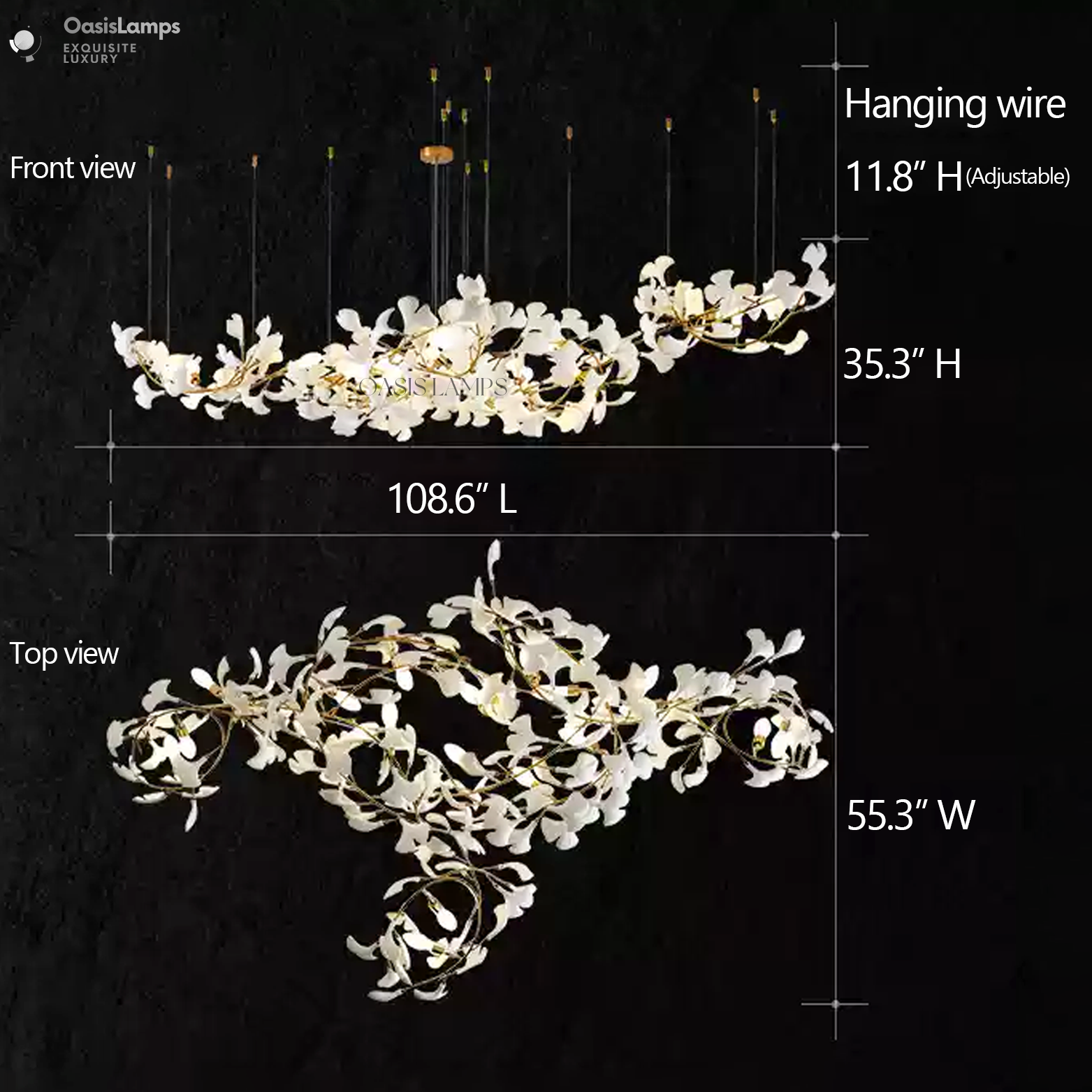 Ceramic Ginkgo Luxury Bloomwave Length Chandelier L59" L108" L118" L130"#size_L108.6" * W55.3" * H39.3"