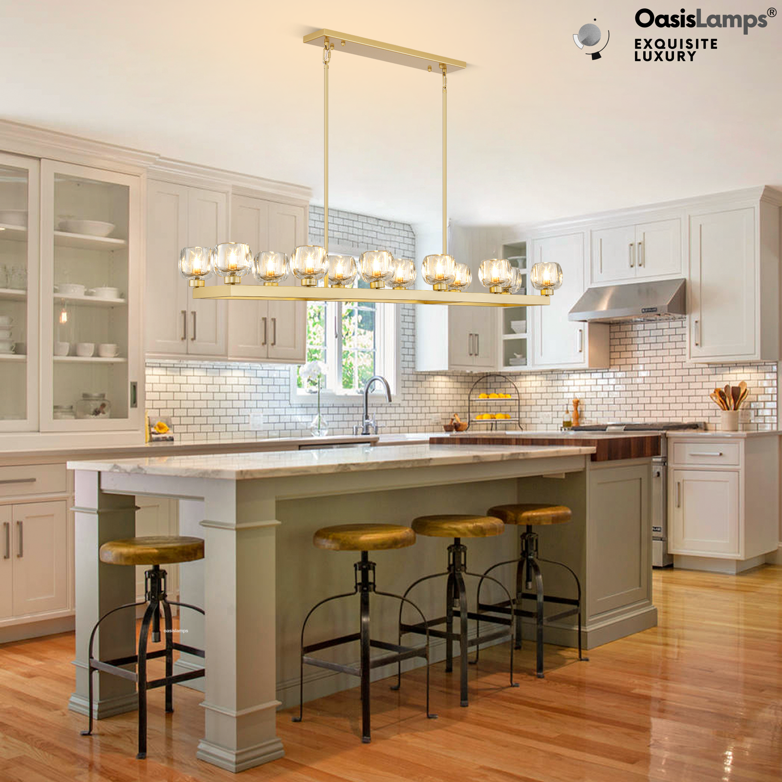 Vellum Rectangular Chandelier 59" 68"L#color_Brass,size_59"-Rectangular