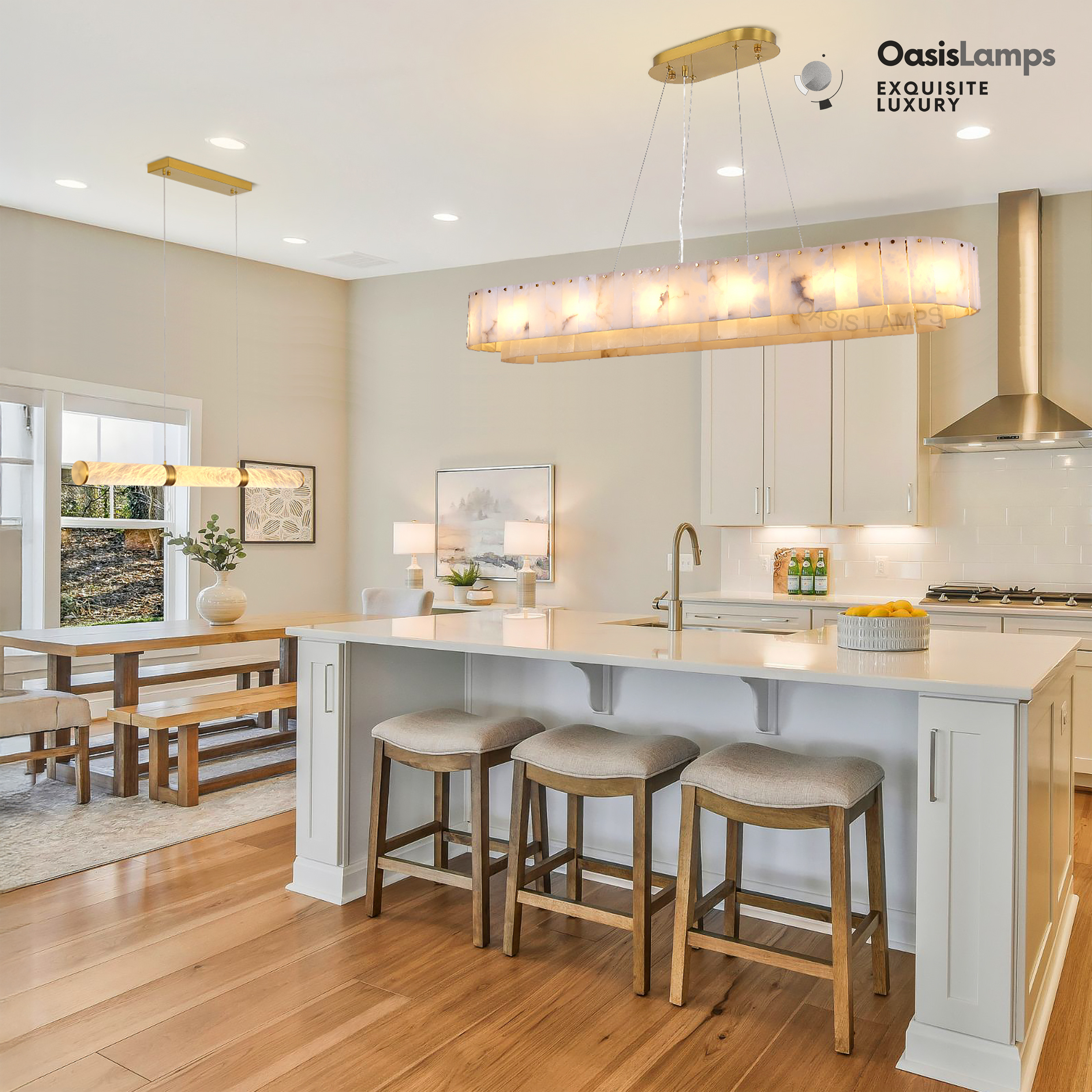 Sawyer Alabaster Rectangle Chandelier 40" 54"L#Color_Brass,size_54"