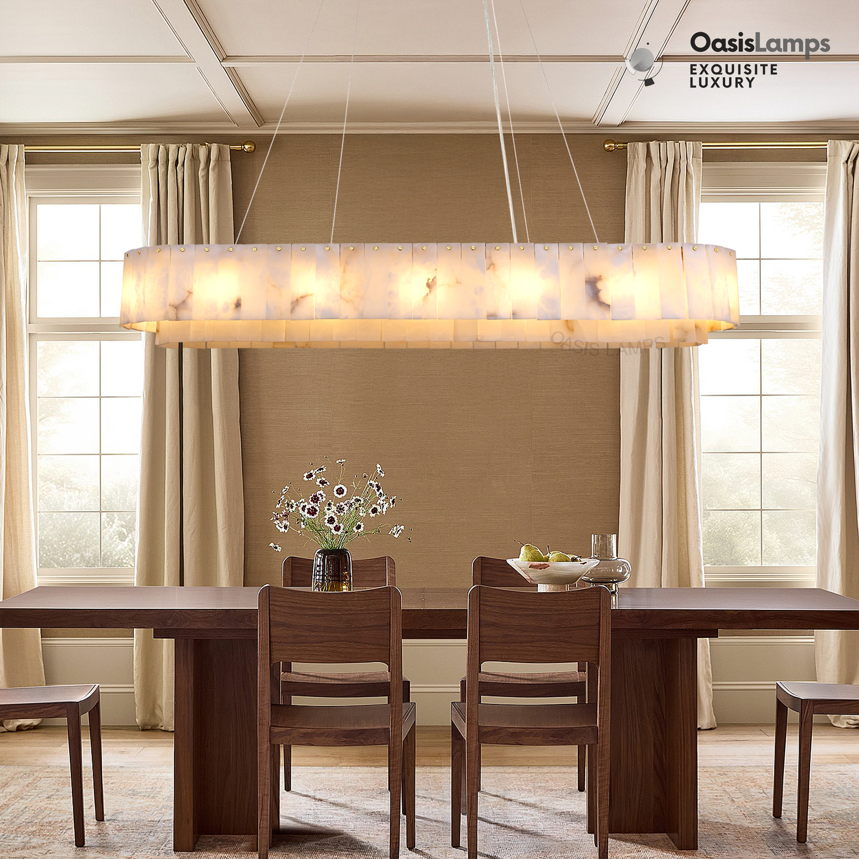 Sawyer Alabaster Rectangle Chandelier 40" 54"L#Color_Brass,size_54"