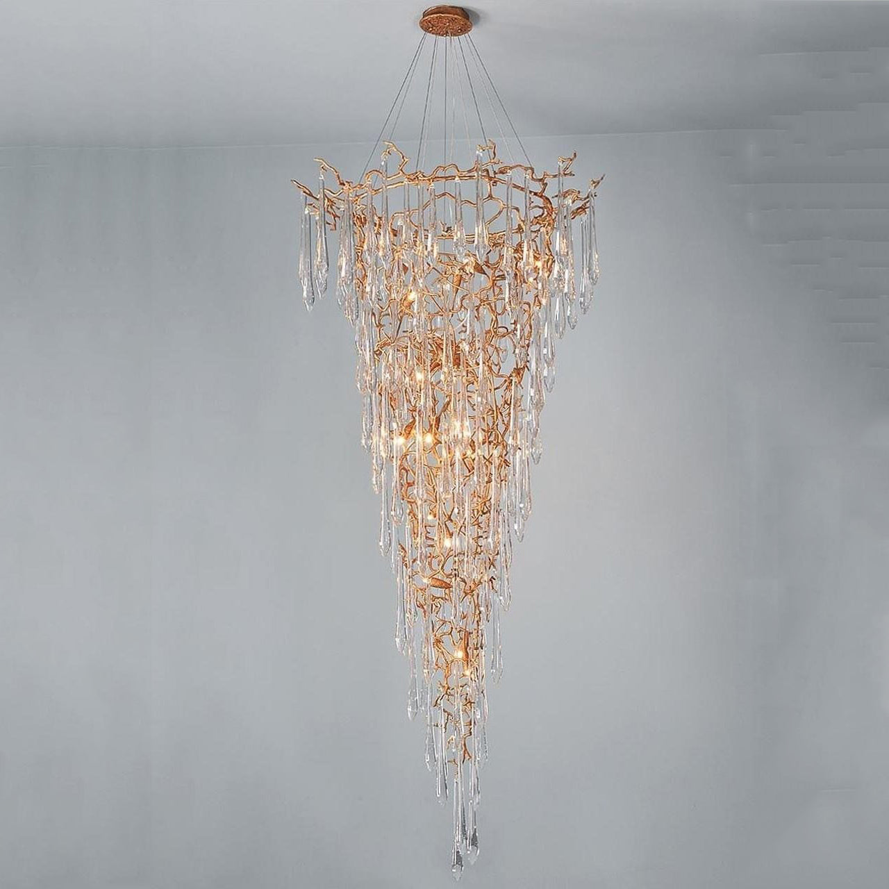 Marais Crystal Droplet Branch Staircase Chandelier