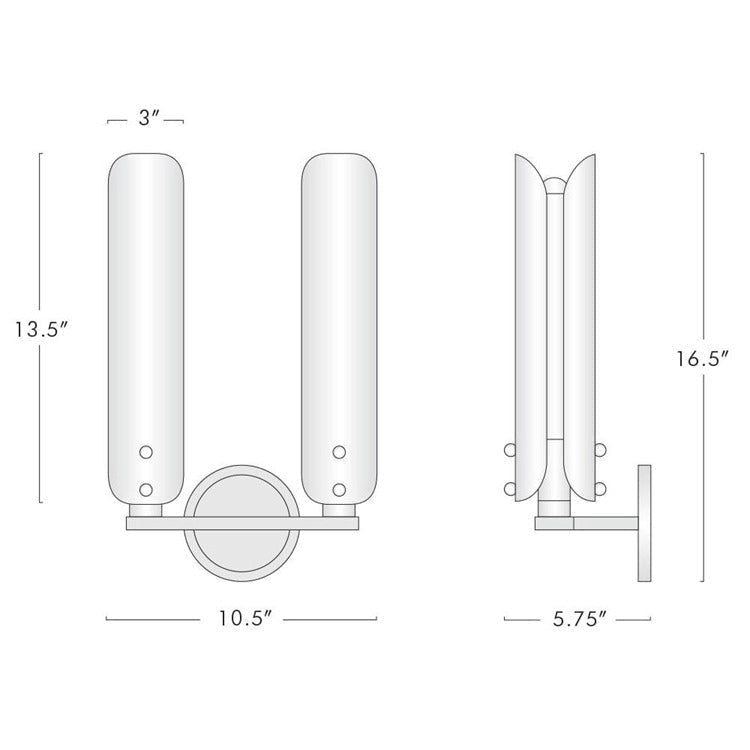 Alle White Shade 2-Head Wall Sconce 16"H